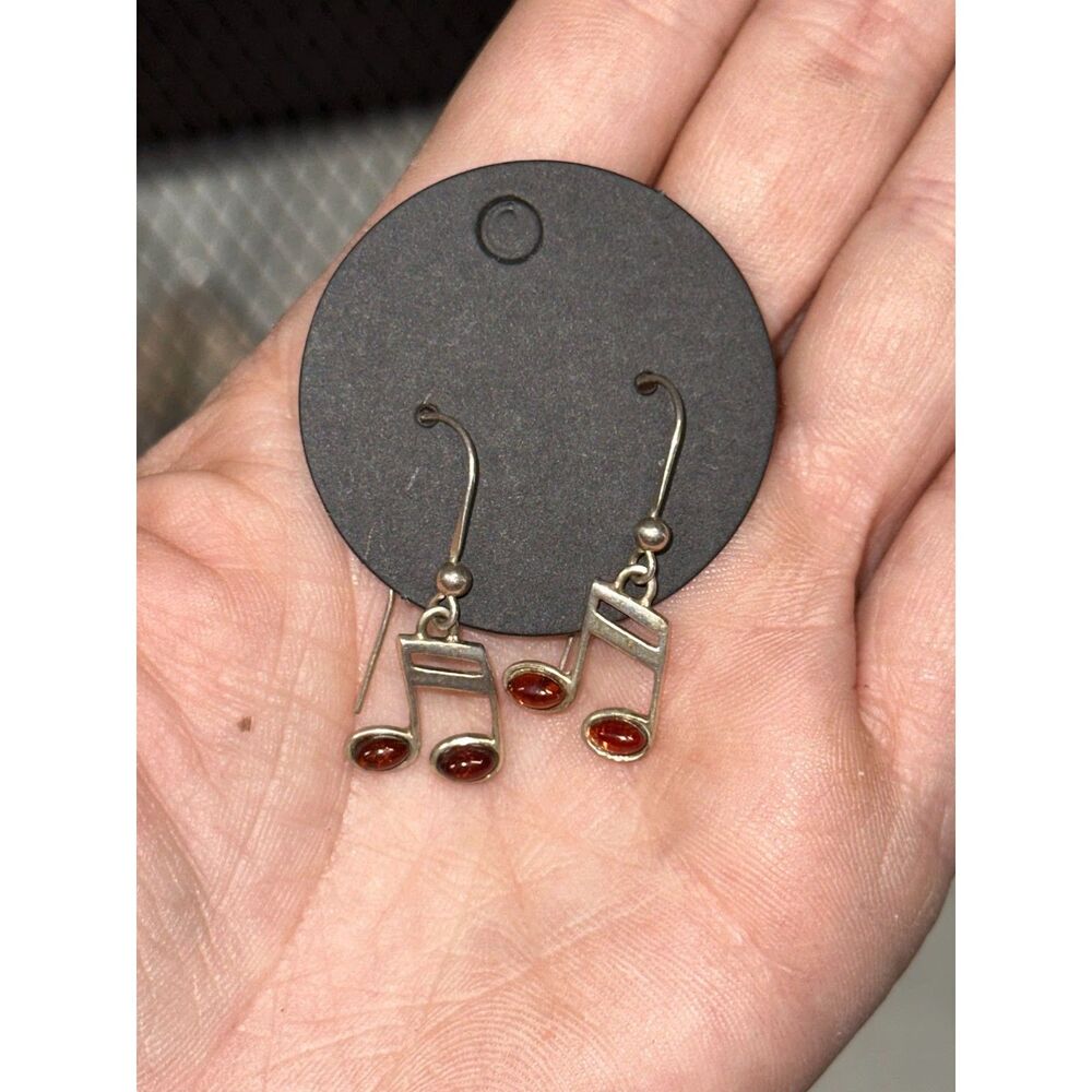 Amber Music Note .925 Sterling Silver Earrings